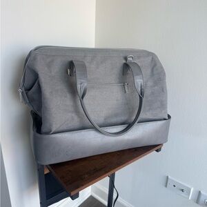 BEIS The Weekender Gray Travel Duffle Bag with Leather Trim
